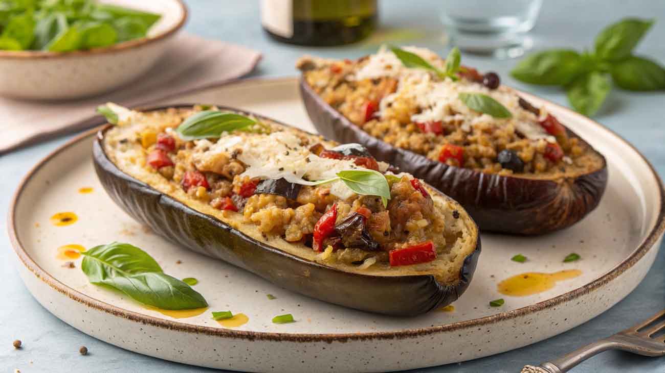 Melanzane a barchetta ripiene al forno